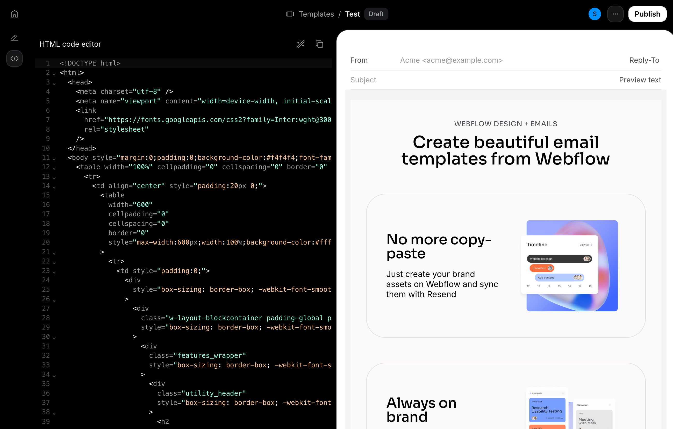 The synced template inside the Resend template editor